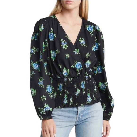 NWT Nordstrom VERO MODA Bella Sanna Floral
Print Cotton Blouse Size Medium - Picture 1 of 10